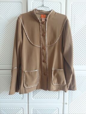 Hearts Of Palm Size 14 Women's Tan Buttoned Jacket Lightweight Boho Long Sleeve
